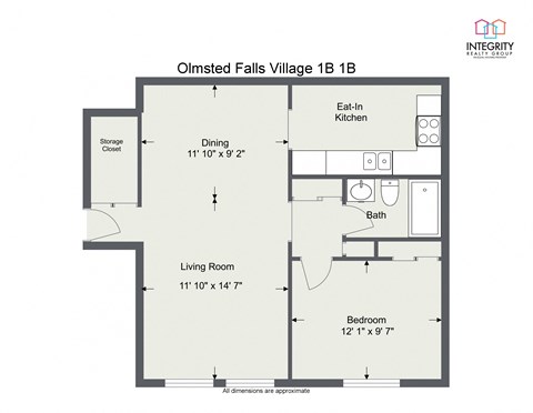 Floor plan for 1 bed, 1 bath, 750 sqft